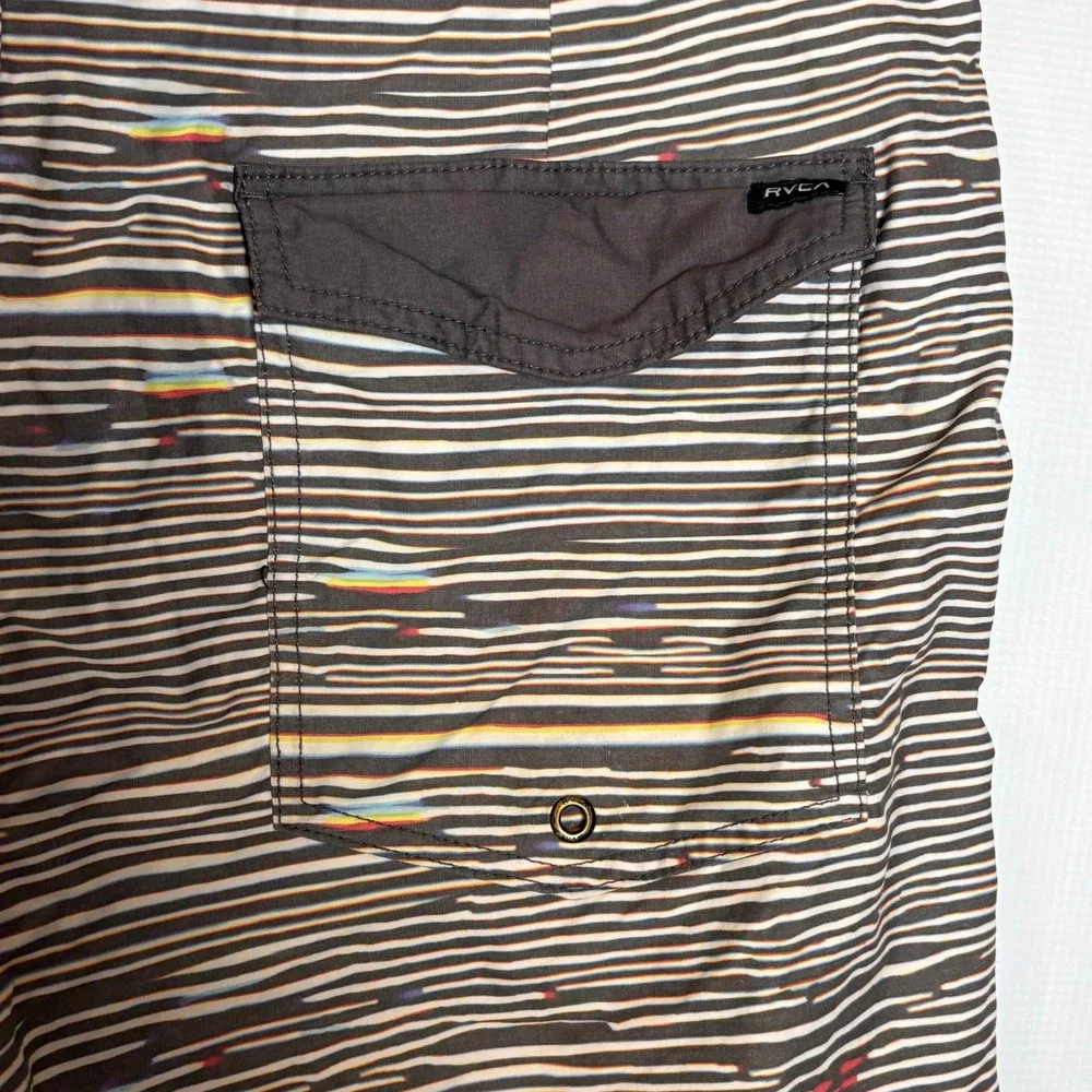 RVCA Nature Mens Size 36 Board Shorts Multi Glitch Stripe Swim Trunks‎ Beach